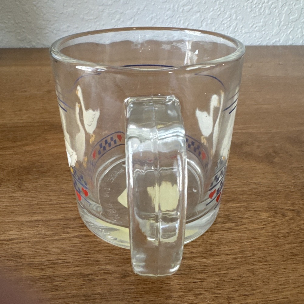 Vintage Libbey Country Geese Coffee mug  glass checkered & Hearts Made in USA. - Picture 4 of 9